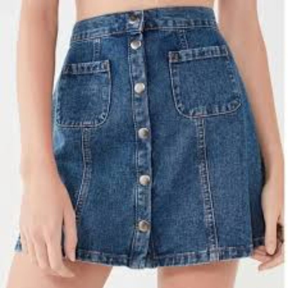 BDG Urban Outfitters Denim Mini Skirt Dark Wash Button Front Patch Pocket sz XS